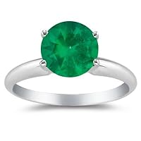 0.20-0.30 Cts of 4 mm AA Round Natural Emerald Solitaire Ring in 18K White Gold