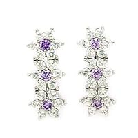 14k White Gold February Purple CZ Triple Flower Leverback Earrings Measures 17x7mm Jewelry for Women