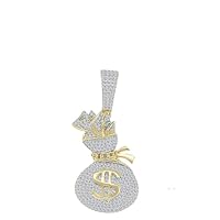 2.55 CT Round Cut Pave Set VVS1 Diamond Mens Money Bag Cash $ Sign Charm for Christmas Day Gift in 14K Yellow Gold Over Sterling Silver