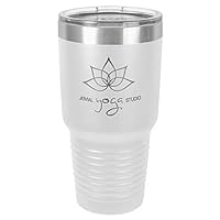 Personalized Tumblers 30 ounce with Lids, Your Logo, Name or Text Engraved in USA Customized Cups, Stainless Steel Vacuum Insulated Coffee Mugs, Father's Day Gifts (White)