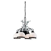 10-0040-04-01 Flora 4 Light Single Tier Chandelier in Weathered Iron with White Antiqued Veined Blown glass