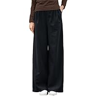 Women's Elastic High Waist Wide Leg Lounge Pants Palazzo Cotton Linen Casual Trousers with Pockets