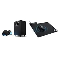 Logitech G980-001300 Floor Standing Speakers, Bluetooth Black & Logitech G Wireless Gaming Mouse Pad, Black