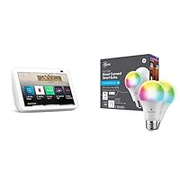 Echo Show 8 (2nd Gen) | Glacier White with 2-Pack GE CYNC Smart LED Color Bulb