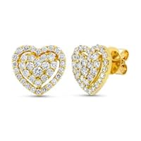 1.25ct 14k Yellow Gold Plated Round Diamond Cluster Heart Halo Stud Earrings