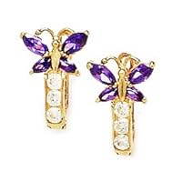 14k Yellow Gold February Purple CZ Butterfly Angel Wings Leverback Earrings Measures 12x7mm Jewelry for Women