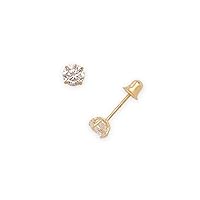 Jewelryweb - Solid 14k White Gold Round Cubic Zirconia Stud Screw Back Earrings - 3mm 4mm 5mm 6mm 7mm - Screw back Earrings for Women - Cubic Zircona Earrings Stud