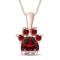 1.50Ct Heart & Round Cut Created Garnet Dog Paw Pendant Necklace 14K Rose Gold Plated 925 Sterling Silver