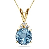 0.06 Cts Diamond & 0.69-0.95 Cts of 6 mm AAA Round Aquamarine Pendant in 18K Yellow Gold
