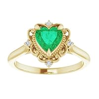 1.5 CT Victorian Heart Shape Emerald Ring 14k Yellow Gold, Vintage Green Emerald Ring, Antique Tear Drop Emerald Engagement Ring, May Birthstone Ring, Wedding/Bridal Rings