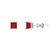 0.50 ct Princess Cut Solitaire Genuine Simulated Red Ruby Pair of Designer Stud Earrings Solid 14k White Gold Push Back