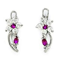14k White Gold July Red CZ Small Flower and Leaf Leverback Earrings Measures 13x5mm Jewelry for Women