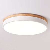 Dimmable Wood LED Flush Mount Ceiling Light, 5CCT 2700K-6000K Modern Round Close to Ceiling Lighting Fixtures, Minimalist White Ceiling Lamp for Bedroom, Kitchen, Hallway, Laundry Room