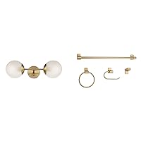 Globe Electric Celestia 2-Light Wall Sconce, Matte Brass, Frosted Glass Shades 51695 Positano Bath Set, Brass