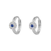 Girl's 14K White Gold Flower CZ Simulated Birthstone Huggie Hoop Earrings