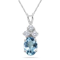 0.09 Cts Diamond & 2.03-2.69 Cts of 10x8 mm AAA Oval Aquamarine Pendant in 18K White Gold
