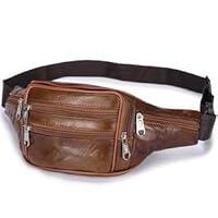 Genuine Leather Large Capacity Waist bag/Fanny Pack/Organizer with Adjustable Belt,7 Pockets for Women & Men (Orange)