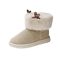 Women's Classic Leather Winter Boots, Short Snow Boots, Waterproof Rubber Inlaid Stitching, Outsole, Artificial Fur Lining