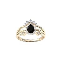 Art Deco Style 1.00 CT Black Onyx Engagement Ring Set For Women Yellow Gold Black Onyx Wedding Ring Unique Wedding Anniversary Ring Women Promise Ring