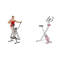 SF-E902 Air Walk Trainer Elliptical Machine Glider + Sunny Health & Fitness Foldable Pink Magnetic Exercise X-Bike Pro