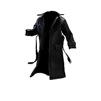 1/12 Scale Sodier Wired Black Faux Leather Trench Coat Model for 6