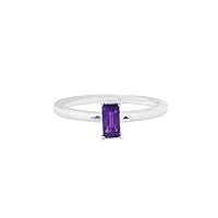 Natural Purple Amethyst Baguette Gemstone Ring In 925 Sterling Silver, 925 Stamp Jewelry, Gift For Women and Girls