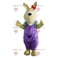 Yellow kangaroo REDBROKOLY Mascot with purple overalls
