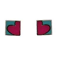 Agatha Ruiz de la Prada Sterling Silver square blue and fuchsia enamel heart post earrings. Only for teenagers 13 and older.