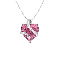 Diamondere Natural and Certified Heart Cut Gemstone and Diamond Wrap Heart Petite Necklace in 9ct Solid Gold | 1.82 Carat Pendant with Chain