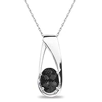 Lab Created Oval Gemstone Birthstone Necklace Pendant Charm 10k REAL White OR Yellow Gold 18 inch 10k Gold Chain (Choose your Birthstone)