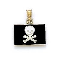 14k Yellow Gold Enameled Pirate Flag Pendant Necklace Jewelry for Women