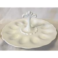 Handled Deviled Egg Plate Anna Pattern - Mosser Glass (Milk)