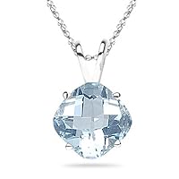 0.55 Cts of 5 mm AA Cushion D/C Aquamarine Solitaire Pendant in 14K White Gold