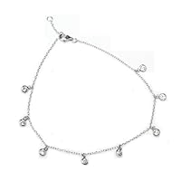 Rhodium-plated Sterling Silver Cubic Zirconia Dangle Charms Bridal Anklet, 9