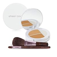 Flawless Face Kit – Perfect Shade Mineral Foundation – Conceal & Brighten Highlight Trio – with FREE Foundation Brush and Concealer Brush – Tan Shade – 4 Pieces