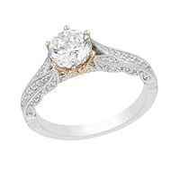 14k White Gold Plated Diamond Crown Ring 1Ct Lab Created & Art Deco Style Engagement Ring For Women & Girl Band