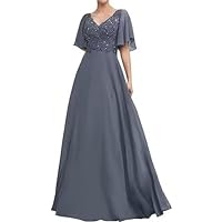 A Line Long Mother of The Bride Dress for Wedding V Neck Lace Wedding Guest Dress for Women Formal Evening Party Growns