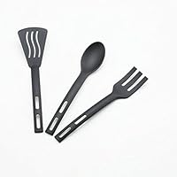 Kitchen Cooking Tools 3Pcs Mini Nylon Kitchen Utensils Set Slotted Turner Solid Spoon Fork Children Dinner Tools (black)