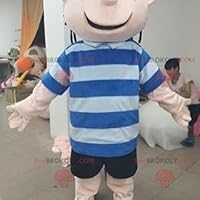 Smiling boy REDBROKOLY Mascot with a striped t-shirt