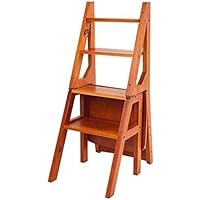 Wooden Step Stool,Chair Adult Stairway Seat with 4 Steps Solid Wood Folding Seat Stepladder Heavy Duty for Home Garden Library Kitchen Office Widened,Step Stool with Handle Step st