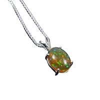 Handmade 925 Sterling Silver Natural Ethiopian Fire Opal Gemstone Chain Pendant Jewelry