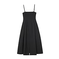 Vintage Suspender Dress Design Sense Hepburn Style Black Skirt Elegant Sleeveless Split Dress