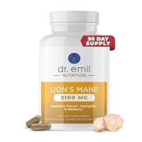 DR EMIL NUTRITION 2100mg Organic Lions Mane Supplement Capsules - Focus, Mental Clarity & Cognition - Nootropic Lion's Mane Mushroom Supplement with Organic Lions Mane