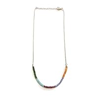 Natural Multi Gemstone Necklace 18 Inches With Sterling Silver Chain & Lobster Clasp, Chrome Diopside,Apatite,Ruby,Tanzanite,Citrine, Beads Jewelry