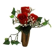 Niche RED Roses, Baby's Breath, Ivy for Grave-site Presentation in Remembrance of Loved Ones NO VASE