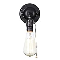 Vintage Industrial Indoor Wall Sconce Lights,Retro Iron Art Mini Black Wall Lighting Fixture Wall Sconce for Bedside, Light Bulb Zipper Switch Wall Lights for E27 Bulb Wall Lights for Restaura