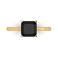 2.0 carat Asscher Cut Solitaire Natural Black Onyx Proposal Wedding Bridal Anniversary Ring 18K Yellow Gold