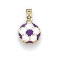 14k Yellow Gold Purple Enamel Soccer Ball Pendant Necklace Jewelry for Women