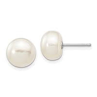 10K Yellow Gold 11 12mm White Button Freshwater Cultured Pearl Stud Earrings