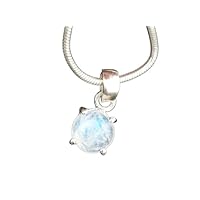 925 Sterling Silver Genuine Round Rainbow Moonstone Prong Pendant Jewelry